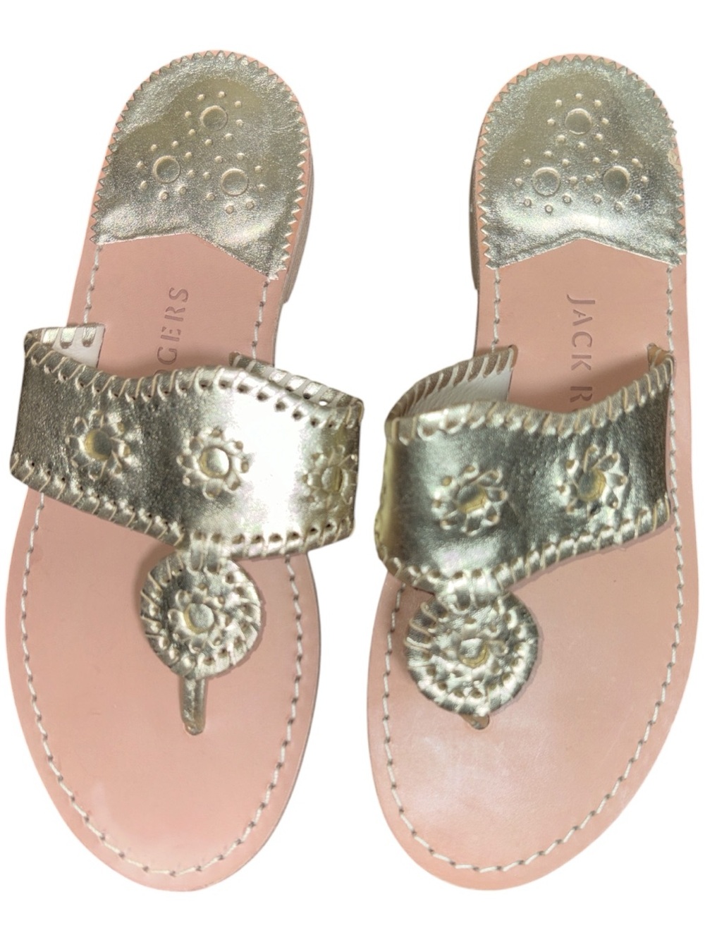 Jack Rogers women’s Metallic Gold Leather Thong Sandals size 9W